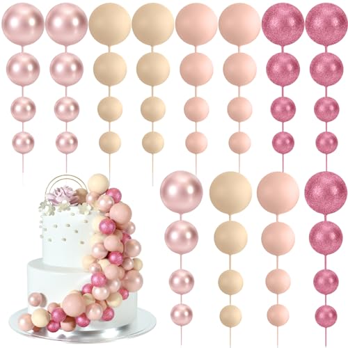 BOUBONI 48 Stück Tortendeko Kugeln Cake Topper Kuchen Dekorationen Ballon Cupcake Tortenaufleger für Geburtstag Party Hochzeit Babyparty Kuchendekoration (Glitzerrosa, Roségold, Hellbraun, Aprikose) von BOUBONI