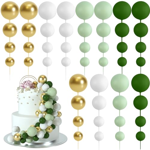 BOUBONI 48 Stück Tortendeko Kugeln Cake Topper Kuchen Kugeln Dekorationen Ballon Cupcake Tortenaufleger für Geburtstag Party Hochzeit Babyparty Kuchendekoration (Green, Light Green, White, Gold) von BOUBONI