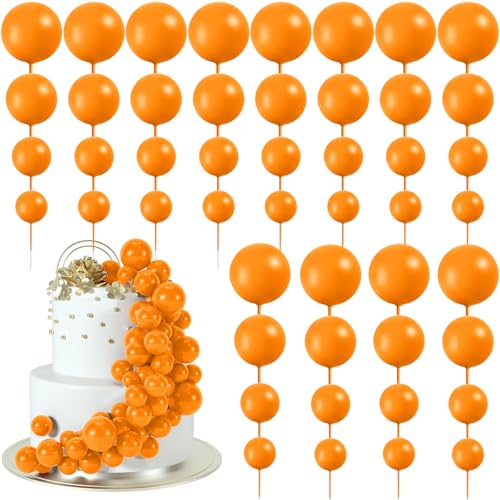 BOUBONI 48 Stück Tortendeko Kugeln Cake Topper Kuchen Kugeln Dekorationen Ballon Cupcake Tortenaufleger für Geburtstag Party Hochzeit Babyparty Kuchendekoration (Orange) von BOUBONI