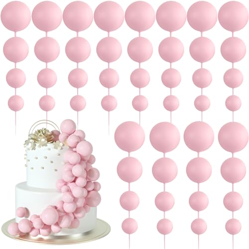 BOUBONI 48 Stück Tortendeko Kugeln Cake Topper Kuchen Kugeln Dekorationen Ballon Cupcake Tortenaufleger für Geburtstag Party Hochzeit Babyparty Kuchendekoration (Rosa) von BOUBONI