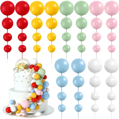 BOUBONI 48 Stück Tortendeko Kugeln Cake Topper Kuchen Kugeln Dekorationen Ballon Cupcake Tortenaufleger für Geburtstag Party Hochzeit Babyparty Kuchendekoration (Rot, Gelb, Grün, Rosa, Blau, Weiß) von BOUBONI