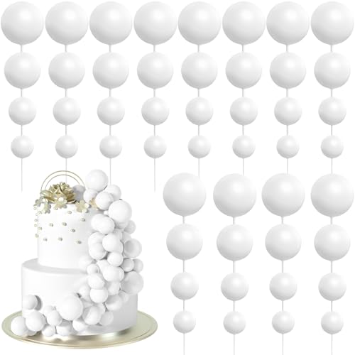 BOUBONI 48 Stück Tortendeko Kugeln Cake Topper Kuchen Kugeln Dekorationen Ballon Cupcake Tortenaufleger für Geburtstag Party Hochzeit Babyparty Kuchendekoration (Schwarz, Silber, Weiß, Weiß) von BOUBONI