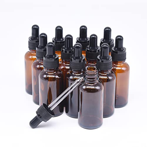 BOUNHOHE Pipettenflasche 30ml-12 Stk, Apothekerglas set aus Bernsteinglas mit Dropper Pipette Glas, Trichter und Etikett für Ätherische Öl Aromatherapie, Parfümöle, Flüssigkeit von BOUNHOHE