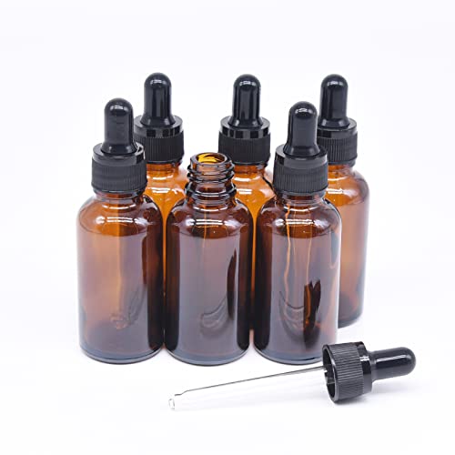 BOUNHOHE Pipettenflasche 30ml-6 Stk, Apothekerglas set aus Bernsteinglas mit Dropper Pipette Glas, Trichter und Etikett für Ätherische Öl Aromatherapie, Parfümöle, Flüssigkeit von BOUNHOHE