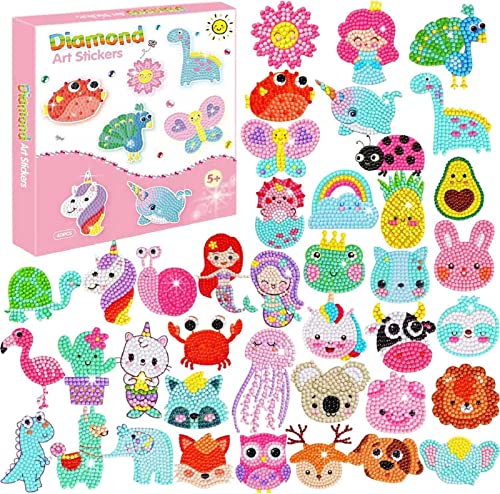 BOUTIKS 40 Stück Diamond Painting Kinder, 5d Diamant Painting Aufkleber Kits Boxen, DIY 5D Tier Diamant Kunst Mosaik Aufkleber für Kinder von BOUTIKS