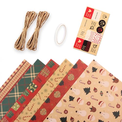 BOVROTIN Retro-Weihnachts-Kraftpapier-Geschenkpapier, Geschenkpapier, DIY-Set, 50 x 70 cm von BOVROTIN