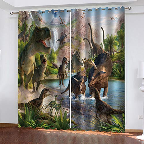 BOVZOX Vorhänge Blickdicht 2 Stück x 117 B x 138cm H Dinosaurier Verdunklungsgardine mit Ösen für Wohnzimmer Schlafzimmer Kinderzimmer, Wärmeschutz & Geräuschreduzierung für Zimmer von BOVZOX