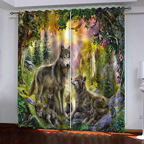 BOVZOX Vorhänge Blickdicht 2 Stück x 117 B x 138cm H Wolf Verdunklungsgardine mit Ösen für Wohnzimmer Schlafzimmer Kinderzimmer, Wärmeschutz & Geräuschreduzierung für Zimmer von BOVZOX