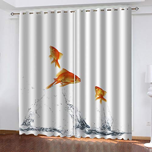 BOVZOX Vorhänge Blickdicht 2 Stück x 168 B x 229cm H Goldfisch Verdunklungsgardine mit Ösen für Wohnzimmer Schlafzimmer Kinderzimmer, Wärmeschutz & Geräuschreduzierung für Zimmer von BOVZOX