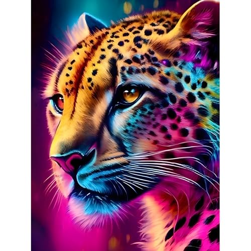 BOWETILE 5D Diamond Painting Bilder, Diamant Painting Leopard, Tier Diamond Painting Set für Erwachsene Kinder, Komplettes DIY Diamond Art Malen Stickset, Kreuzstichbilder für Wohnkultur 30x40 cm von BOWETILE