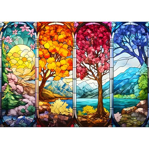 BOWETILE 5D Diamond Painting Bilder Buntglas, Landschaft Lebensbaum Diamond Painting Set für Erwachsene und Kinder, Komplettes DIY Diamond Art Malen Stickset für Kreuzstichbilder, Wohnkultur 40x30 cm von BOWETILE