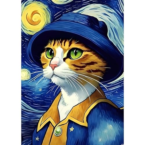 Bowetile 5D Diamond Painting Bilder Sternenhimmel, Katze Diamond Painting Set für Erwachsene und Kinder, Komplettes DIY Diamond Art Malen Stickset für Kreuzstichbilder, Wohnkultur 30x40 cm von Bowetile