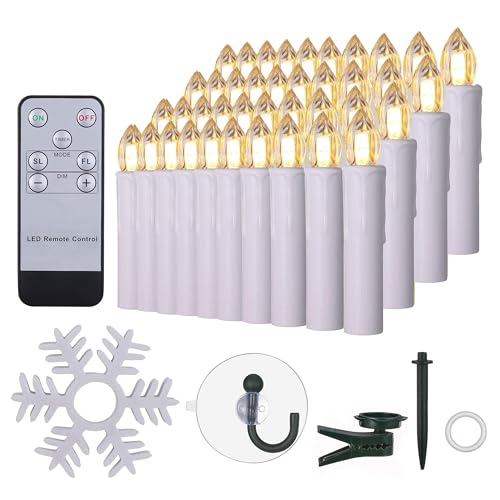 BOWKA 30er LED Kerzen Weihnachtskerzen Warmweiß RGB Bunt mit Halter Set Batterien Fernbedienung Timer, IP64 wasserdichte Led Lichterkette für Auß-Innen Weihnachtsbaum Party Deko (weiß/30x) von BOWKA