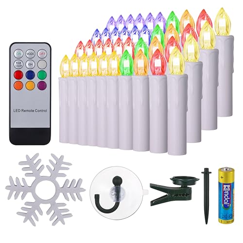 BOWKA 40 Stk. LED Kerzen Warmweiß & RGB 7 Farben Weihnachtskerzen mit Fernbedienung Timer IP64 Wasserdicht inkl. Halterung Set für Auß-Innen Weihnachtsbaum Party Deko Weiß 40x von BOWKA