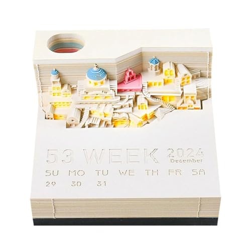BOWTONG 3D Memopad Kalender 2024 Santorini Mini 3D Notizblock Block Mit Led Geschenk Dekoration Notizen Für Büro von BOWTONG