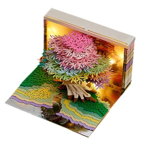 3D-Schreibtischkalender 2025, romantischer 3D-Buchladen-Notizblock, abreißbar, 3D-Papier-Notizblock mit LED-Lichtern, mehrfarbig, DIY-Notizpapier, Schnitzerei, Kunst, Notizblock für Zuhause und Büro von BOWTONG