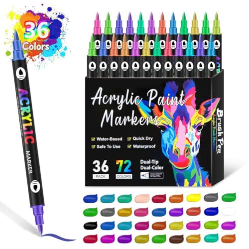 BOWTONG Farbmarker, 36 Farben, Acryl-Marker, Doppelspitze, Farbstift für extra feine und mittelgroße Spitze, Acrylfarbe von BOWTONG