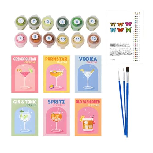 BOWTONG Malen-nach-Zahlen-Set für Erwachsene, Malsets für Anfänger auf farbiger Leinwand, Retro-Cocktail-Malen-nach-Zahlen-Set, einfaches DIY-Acryl-Pigment-Zeichnen, Malerei für Zuhause, von BOWTONG