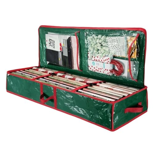 BOWTONG Weihnachts-Geschenkpapier-Aufbewahrungsbehälter, Weihnachts-Geschenkpapier-Organizer mit Taschen, 101,6 cm, Geschenkpapier-Organizer, Unterbett-Aufbewahrung für Weihnachtsdekorationen, von BOWTONG