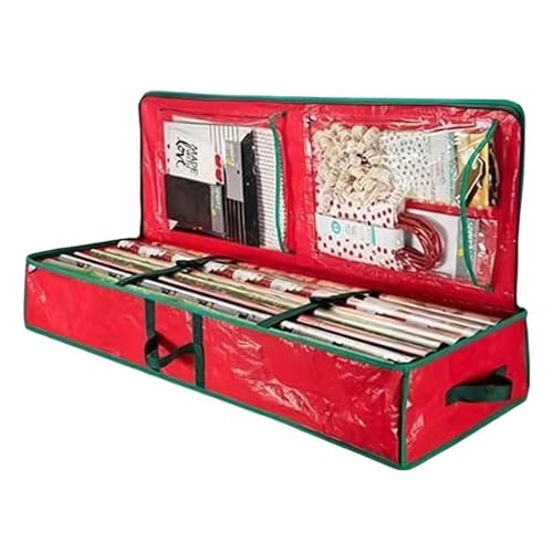 BOWTONG Weihnachts-Geschenkpapier-Aufbewahrungsbehälter, Weihnachts-Geschenkpapier-Organizer mit Taschen, 101,6 cm Geschenkpapier-Organizer, Unterbett-Aufbewahrung für Weihnachtsdekorationen, von BOWTONG