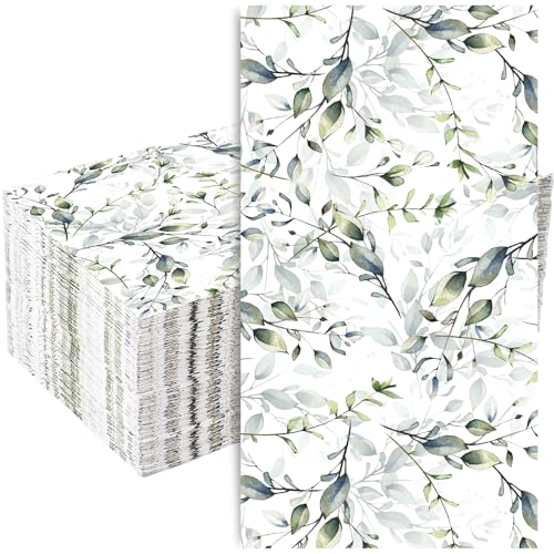 100 Stück Servietten Hochzeit, 33x40cm Frühlingsservietten Papierhandtücher Grüne Blätterservietten Servietten Pflanzen Handtücher für Hochzeit Familientreffen Party Essen von BOXOB