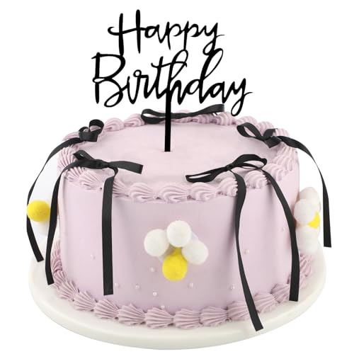 10stk Kuchen Deko Schleife und Happy Birthday-Schild, Schwarz Tortenaufsatz mit Schleifenbändern Coquette-Geburtstagskuchen-Dekoration für Babyparty Hochzeit Junggesellenabschiedszubehör von BOXOB