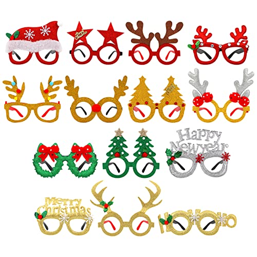 BOXOB 14 Stück Weihnachtsgläser, Weihnachts Brillen Lustige Weihnachtsbrillen Foto Requisiten Party Brillen Kostüm Brille Weihnachtsfeier Brille für Kinder Erwachsene Männer Frauen, YYB06281 von Boxob