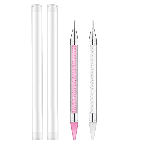 2 Stück Wachsstift Diamond, Strass Applikatorstift Dozppelseitiger Wachsstift für Strasssteine Wachsnägel Strass-Picker Punktierstift für Nageldesign DIY (Weiß, Rosa) von BOXOB