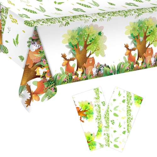 2 Stück Waldtiere Tischdecke, 137x274cm Wald Tischdecke Tier Geburtstagstischdecke Safari Dschungel Tischdecke Dekorationen für Kinder Wald Partygeschenk Geburtstag Urlaub Zubehör von BOXOB