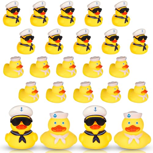 24st Gummienten, 2 Stile Cruise Ducks mit 12 Sonnenbrillen Segeln Mini Gummienten mit Hüten Gummienten mit Sonnenbrille für Geburtstagsfeiergeschenke Klassenzimmer Karnevalspreise von BOXOB