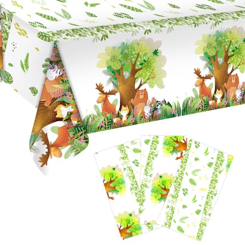 3 Stück Wald Tischdecke, 137x274cm Waldtiere Tischdecke Tier Geburtstagstischdecke Safari Dschungel Tischdecke für Kinder Wald Party Urlaub Geburtstag Zubehör von BOXOB