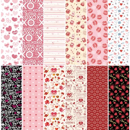 60 Blatt Valentinstag Musterpapiere, Bunt Musterpapier zum Basteln Doppelseitig Valentinstag Scrapbook Papier Flach Gefaltet für DIY Kartenherstellung Scrapbook Geschenkdekoration (12 Designs) von BOXOB