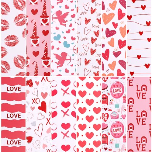 60st Valentinstag Musterpapiere, 12 Designs Herz Scrapbook Papier Doppelseitig Musterpapier zum Basteln Flach Gefaltet für DIY Kunsthandwerk Kartenherstellung Scrapbook Fotoalbum Dekor 140x210mm von BOXOB