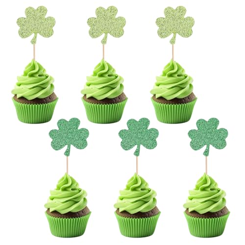 72 Teiliges Kleeblatt Cupcake Dekorationsset, Cupcake Topper zum St. Patricks Day Glitzernde Grüne Kleeblatt Cupcake Picker als Party Dekoration zum St. Patricks Day von BOXOB