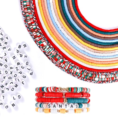 7200st Set zum Basteln von Armbändern aus Tonperlen, Clay Beads Bracelet Making Kit Enthält Flache Tonperlen und Buchstabenperlen in 10 Farben Geburtstagsgeschenk für Erwachsene und Kinder von BOXOB