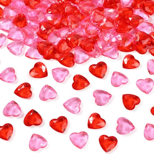 BOXOB 170stk Rot Rosa Acryl Herzen für den Valentinstag, 2,5x2,5cm Herzförmige Kristalle Acryl Herz Edelsteine Valentinstag-Vasenfüller für Hochzeit Verabredung Party Tischdekoration von BOXOB