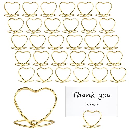 BOXOB 32St Tischnummernhalter, Mini Tischkartenständer, Menükartenhalter，Herzform Tischkartenhalter, Tischschildhalter, Platzkartenhalter, Memo & Menü & Foto Clips für Hochzeit, Party, Büro (Gold) von BOXOB