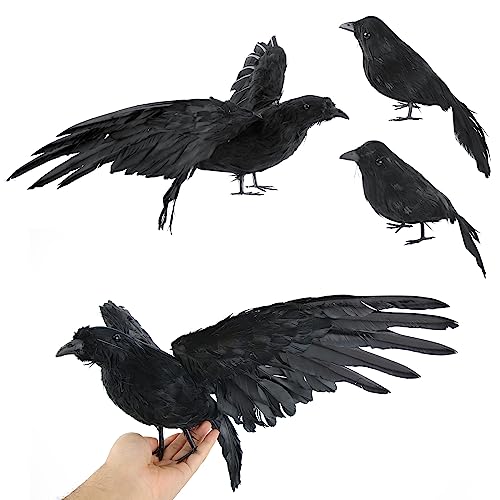 BOXOB 4stk Schwarze Krähen Halloween Dekor, 2 Stile Realistische Krähen Lebensgroß künstliche Schwarze Gefiederte Krähe Gruselig Dekorative Krähen für Halloween Mottoparty Cosplay von BOXOB