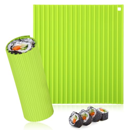 BOXOB Sushi-Rollmatte, 22 x 20 cm Silikon-Sushi-Matte für Die Küche Sushi-Maker Wiederverwendbares Sushi-Rollset Leicht zu Reinigende Sushi-Herstellung für Sushi-Anfänger und Kinder (Grün) von BOXOB