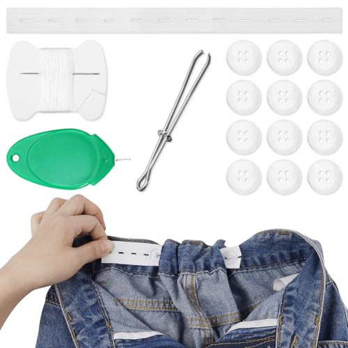 Jeans-Taillenspanner-Set, Jeansknöpfe Hosentaillenspanner Verstellbare Jeansknöpfe Wiederverwendbarer Taillenversteller für Kinder mit Knöpfen Nadeln Faden für Weite Jeans Kein Nähen von BOXOB