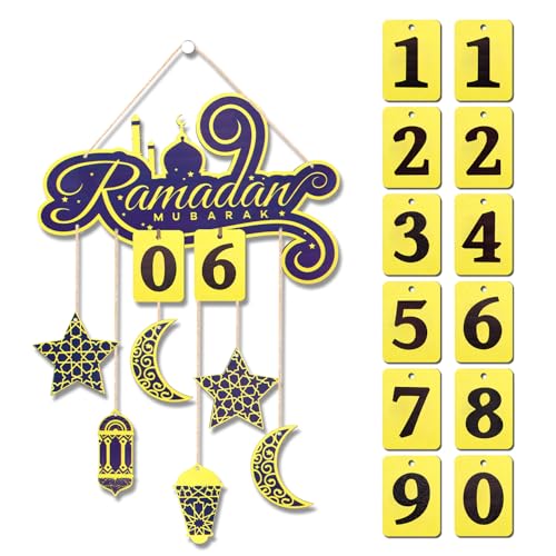 Ramadan Adventskalender 2025, 30 Tage Ramadan-Countdown-Kalender aus Holz Ramadan Eid Mubarak Dekorationen Geschenke für Zuhause Türschild Fensterdekor für Muslime Ramadan-Party von BOXOB