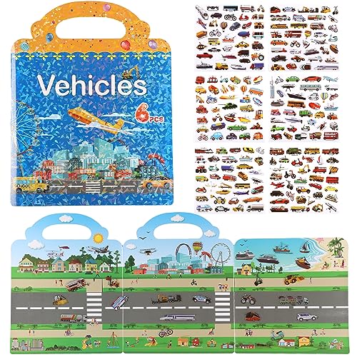 Stickerbuch Wiederverwendbar, Car Sticker Book 208 Blatt Aufkleber für Flugzeuge Autos Schiffe Heißluftballons Fahrräder Lustig Reiseaufkleber für Kinder Teenager Mädchen Jungen von BOXOB