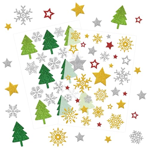 270 Weihnachtssticker, Glitzer Sticker Stern Gold Schneeflocken Aufkleber Basteln, Weihnachtsaufkleber Selbstklebend, Kleinigkeiten Weihnachten Geschenk für Frauen kinder Adventskalender Füllung von BOYATONG