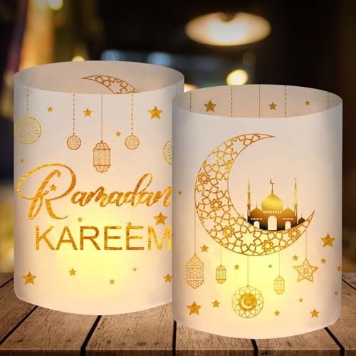 12 Windlicht Tischdeko, Ramadan Deko Set Gold, Ramadan Kareem Eid Mubarak Dekoration, Islam Deko Tisch, Ramazan Dekor Kinder, Ramadan Geschenke Zubehör, Geeignet für Teelichter Oder Kerzen von BOYATONG