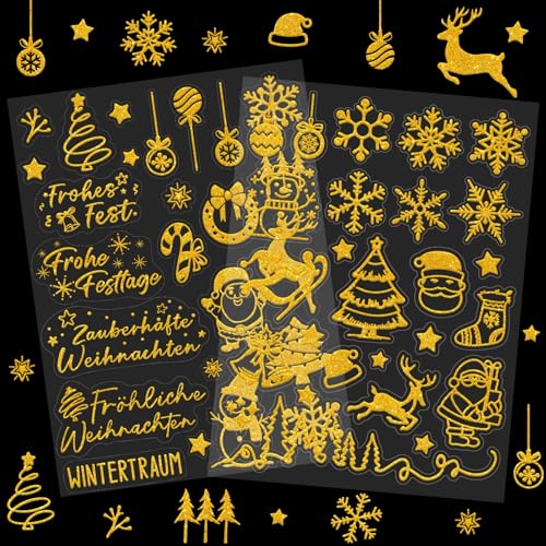 8PCS Weihnachtssticker Selbstklebend Glitzer Gold Aufkleber Weihnachten,Sticker Weihnachten Weihnachtsaufkleber zum Basteln Weihnachten Kinder,Weihnachts Sticker für DIY Scrapbooking Frohe Weihnachten von BOYATONG