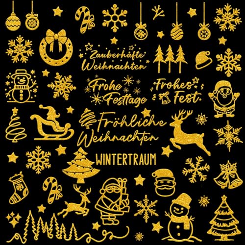 8PCS Weihnachtssticker Selbstklebend Glitzer Gold Aufkleber Weihnachten,Sticker Weihnachten Weihnachtsaufkleber zum Basteln Weihnachten Kinder,Weihnachts Sticker für DIY Scrapbooking Frohe Weihnachten von BOYATONG