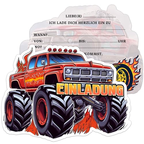 BOYATONG 12× Einladungskarten Kindergeburtstag Junge, Monstertruck Einladungskarten Geburtstag, Truck Geburtstagseinladungen Jungen, Einladung Kindergeburtstag Junge für Themed Party von BOYATONG