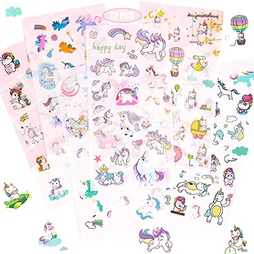 Scrapbook Stickers, 300+ PVC Einhorn Sticker Mädchen Scrapbooking DIY Fotoalbum Kinder, Einhorn Geschenke für Mädchen Adventskalender Füllung Weihnachten Geschenke für Kinder von BOYATONG