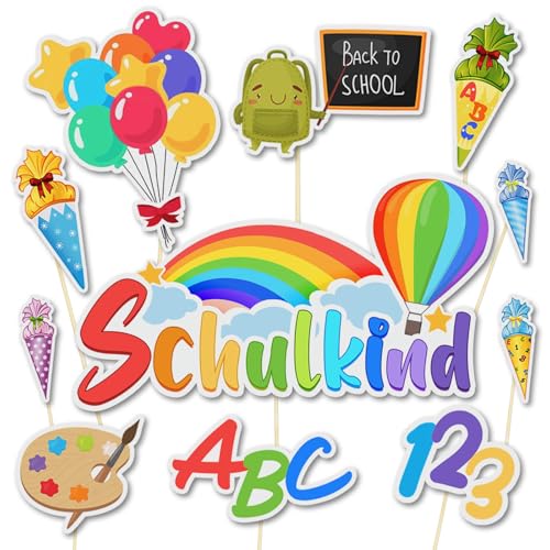 Tortendeko Einschulung, 20 Stück Kuchendeko Schulanfang, Cake Topper Schulkind, Schultüte Schuleinführung Kuchen Deko, ABC 123 Torten Cupcake Muffin Deko für Schulkind 2024 Junge Mädchen Geschenk von BOYATONG