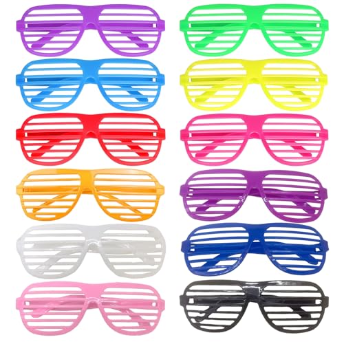 12pcs Shutter Brille 80er,6 Farben Shades Brille Gläser Shutter Mode Neon Farbe Shutter Shades Brille für Fotozubehör,Partygeschenke,80er Party,Fasching,Halloween Party,Weihnachtsfeier von BOZILY